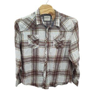 BKE Vintage Men's Brown Plaid Western Shirt 3XL Athletic Fit Snap Button